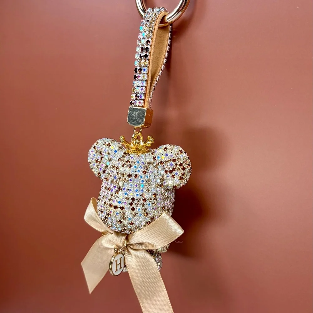 Bougie Crystal Teddy Bear Keychain with Bow